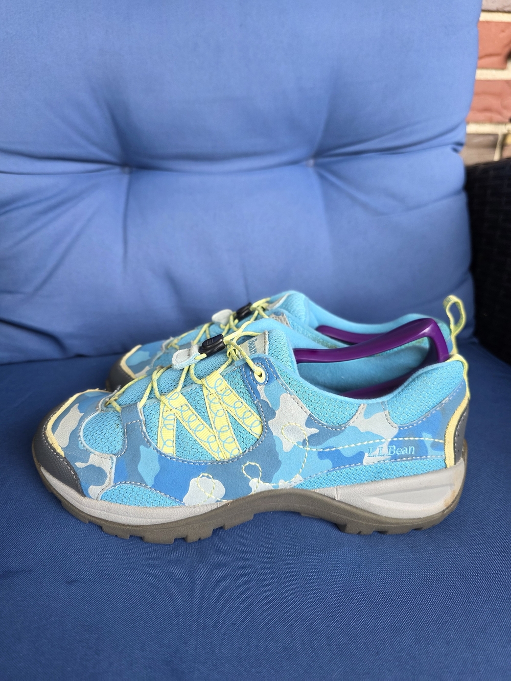 L.L.Bean Trail Sz  7.5 Girl 6 Blue Camo Hiking Sneakers Outdoor Runners Gorpcorp